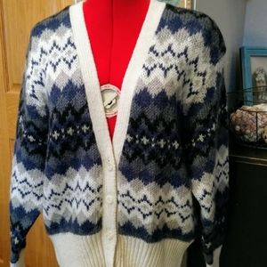 Vtg Y2K oversized cardigan ladies L Le Moda Mr Rogers wide stripe Grampacore